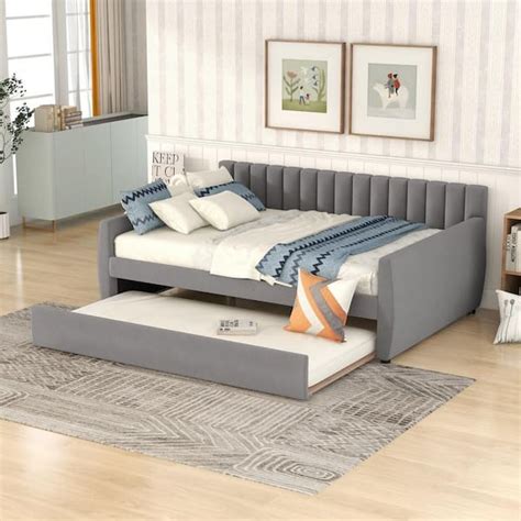 Harper And Bright Designs Gray Full Size Upholstered Velvet Daybed With