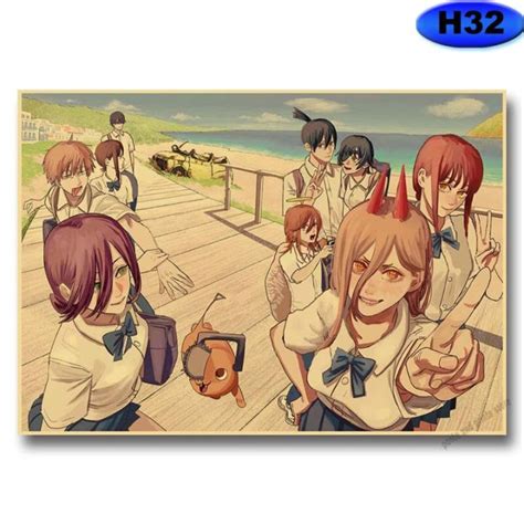 Japanese Anime Chainsaw Man Posters Retro Kraft Paper Poster Prints Art