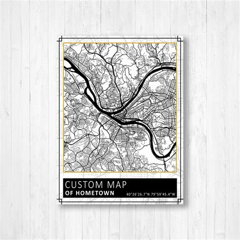 Custom Map Custom Design Map of Hometown City Map Map | Etsy