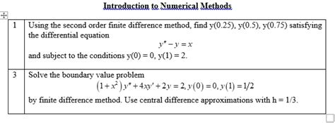 SOLVED Introduction To Numerical Methods Using The Second Order Finite