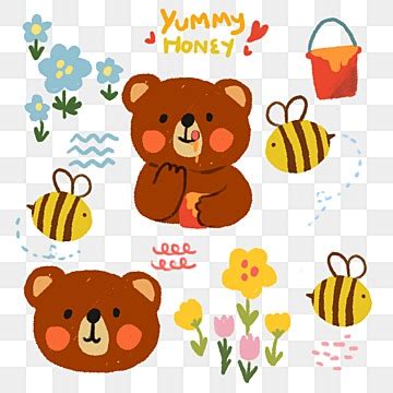 Bear Eating Honey Clipart Transparent Background Cute Korean Bear