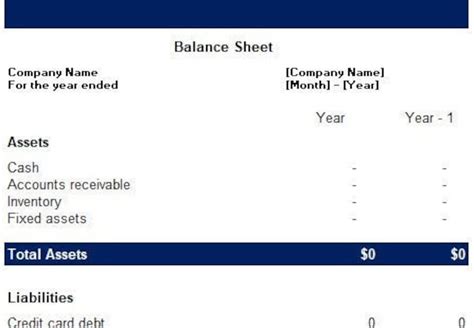 Simple Balance Sheet Template Accounting Etsy