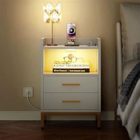 Yitahome Bedside Tables Led Black Bedside Table End Table With