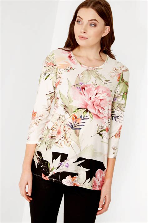 Floral Border Print Top In Multi Roman Originals UK