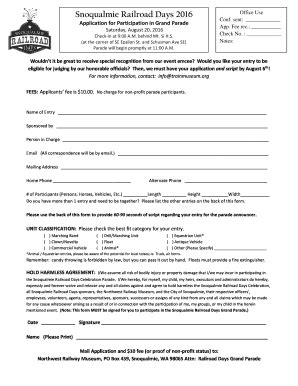 Fillable Online Snoqualmie Railroad Days Conf Sent Application For