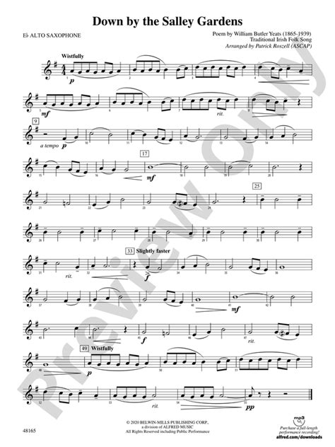 Down By The Salley Gardens E Flat Alto Saxophone E Flat Alto Saxophone Part Digital Sheet