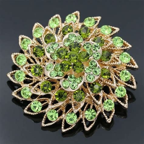 Multicolor Large Crystal Rhinestone Round Brooch Pins For Women Red