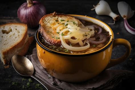 Un Plato De Sopa Con Una Rebanada De Pan Al Lado Foto Premium