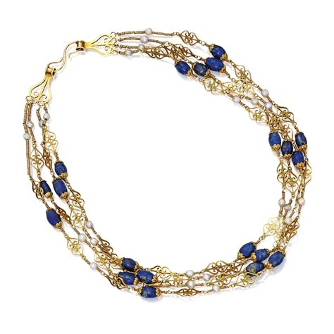 Gold Lapis Lazuli And Seed Pearl Necklace Castellani Lot Dream