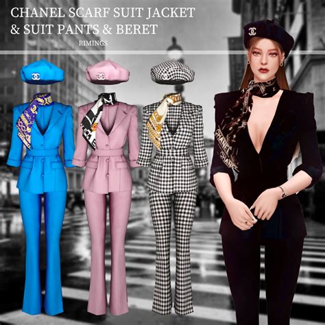 RIMINGS] CHANEL Scarf Suit Jacket & Pants & Beret | RIMINGS | Sims 4 mods clothes, Sims 4 ...