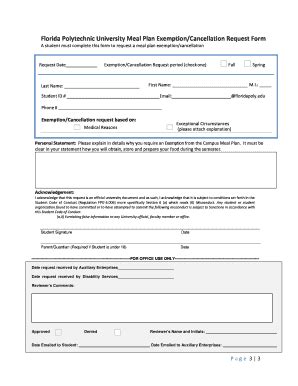 Fillable Online Florida Atlantic University Meal Plan Exemption Request