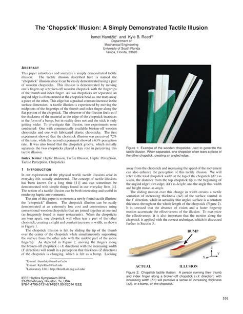 (PDF) The ‘chopstick’ illusion: A simply demonstrated tactile illusion