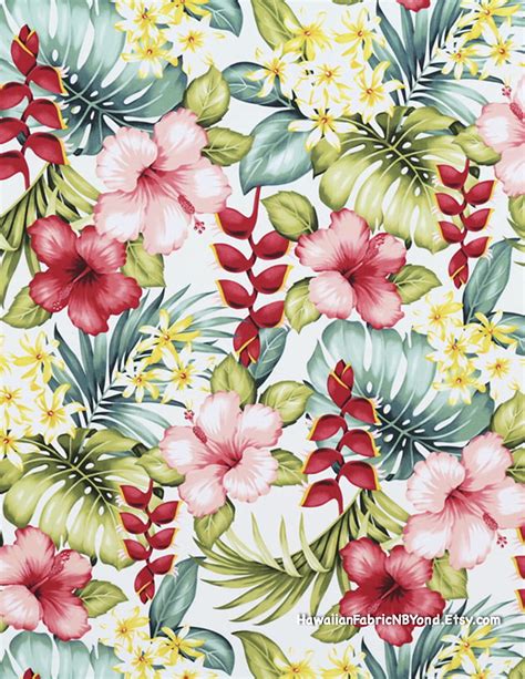 Tropical Floral Fabric Pink Hibiscus Heliconia Plumeria Flowers And