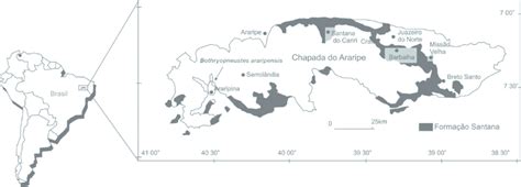 Mapa de localização da Fomação Santana na Bacia do Araripe Assine