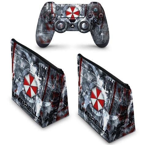 Kit Capa Case E Skin Ps Controle Resident Evil Umbrella Pop Arte Skins