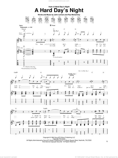 A Hard Day S Night Sheet Music For Guitar Tablature Pdf