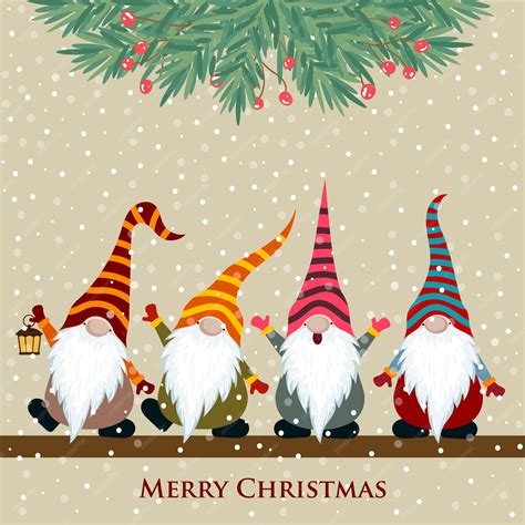 Tarjeta de navidad con gnomos | Vector Premium