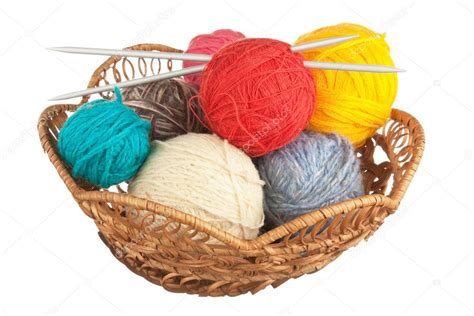 Ball of wool and knitting needles in basket — Stock Photo #5207446