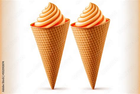 Isolated on white, two little, empty wafer cones for ice cream. notion ...