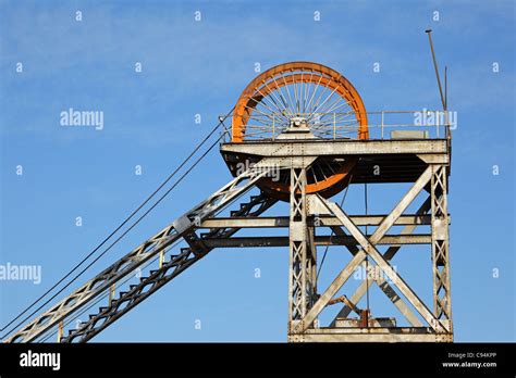 Old Disused Mine Shaft Headgear With Pulley Wheel Stock Photo Royalty