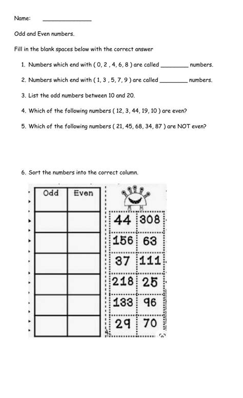 Recognising Odd And Even Numbers Worksheet Worksheet Worksheets Library