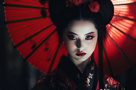 Premium Ai Image A Woman With A Red Umbrella