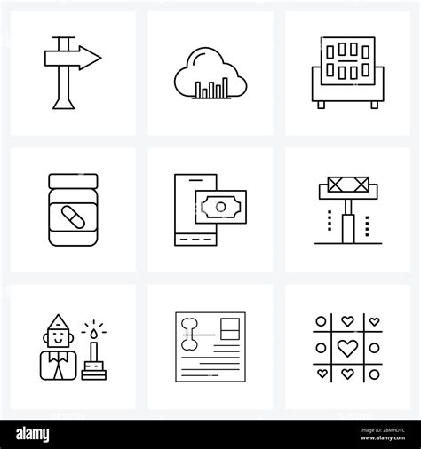 Isolated Symbols Set Of 9 Simple Line Icons Of Online Mobile Interior