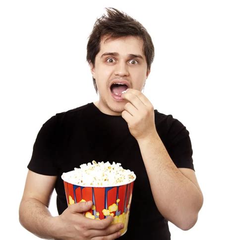 Funny men eating popcorn. — Stock Photo © massonforstock #5317009