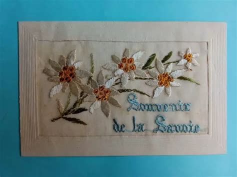 CARTE POSTALE ANCIENNE Brodée De Fleurs Blanches Souvenir De La