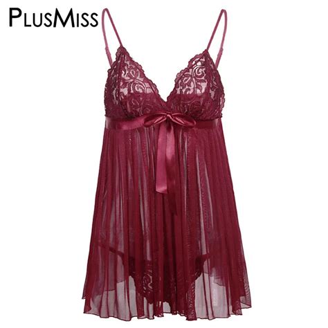PlusMiss Plus Size Sexy Ver Através Babydoll Chemise Hot Erotic Lingerie Sexo Traje Vestido