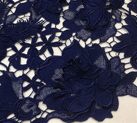 Navy Blue Guipure Lace Fabric By The Yard Venice Crochet Etsy Canada