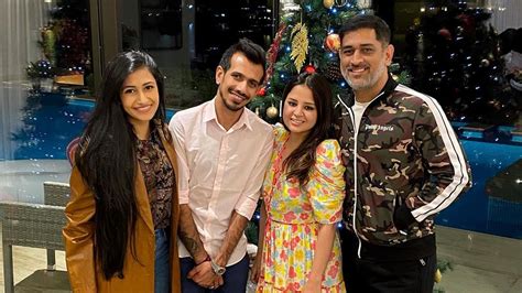 MS Dhoni Hosts Newly Wed Yuzvendra Chahal Dhanashree Verma In Dubai