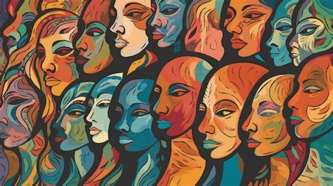 Premium Ai Image A Colorful Mural Of Women With Different Colored Faces