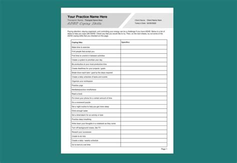 Adhd Coping Skills Worksheet Pdf