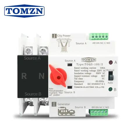 Tomzn Single Phase Din Rail Ats Dual Power Automatic Transfer