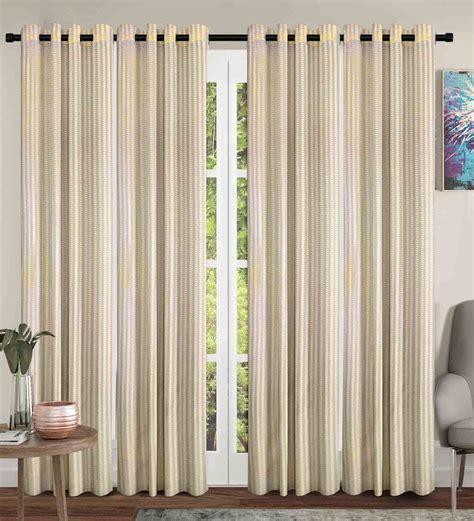 Buy Off White Striped Polyester Ft Sheer Eyelet Door Curtains Set Of