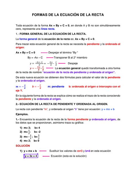 Solution Formas De La Ecuaci N De La Recta Studypool