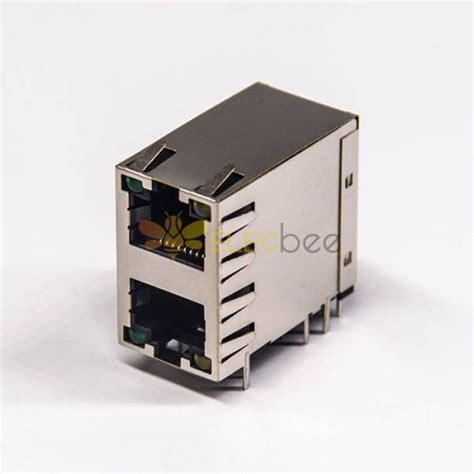 Stacked RJ45 2x1 Port 8p8c Ethernet Network Connector With LED DIP Type