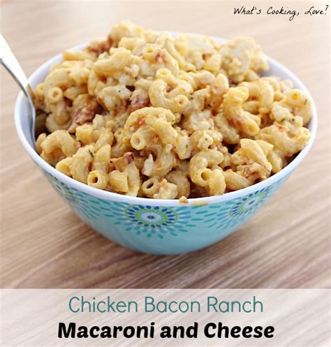 Chicken Bacon Ranch Macaroni And Cheese In A Blue Bowl