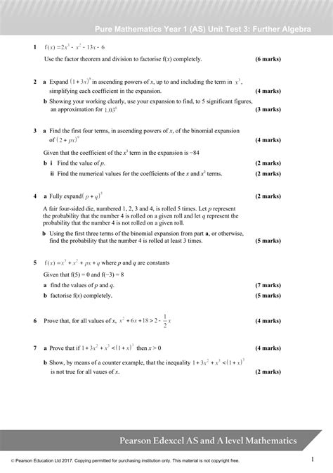 Summary Pearson Edexcel As And A Level Mathematics New Spec 2015 Pure Mathematics Year 1 As