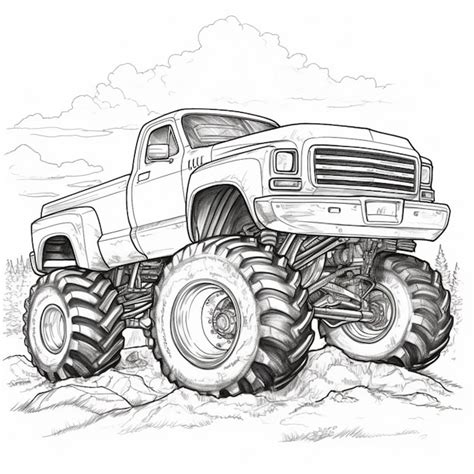 Premium AI Image A Drawing Of A Monster Truck With Large Tires On A