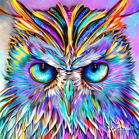 Rainbow Owl On A Snowy Background · Creative Fabrica