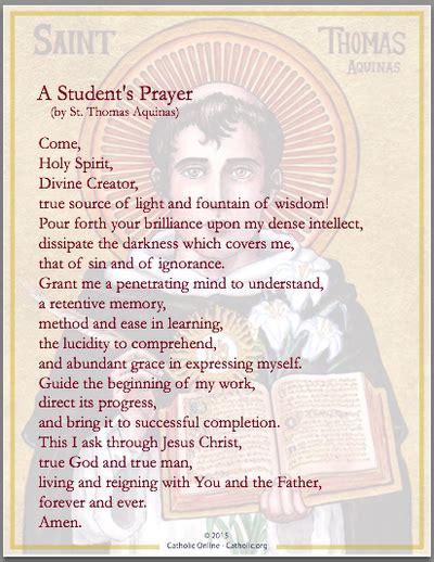 A Students Prayer By St Thomas Aquinas Free Pdf Catholic Online