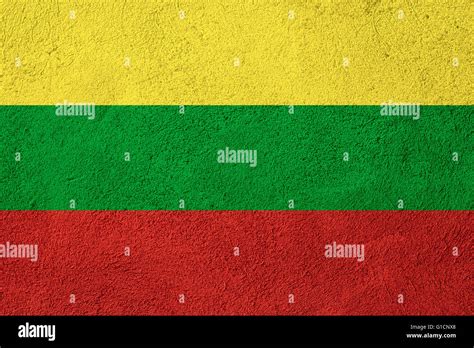 Flag Of Lithuania Or Lithuanian Banner On Stone Background Stock Photo