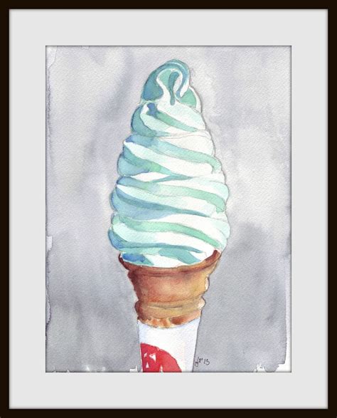 Ice Cream Art Print Ice Cream Cone Watercolor Painting Print Etsy