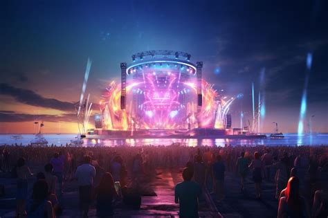Premium Photo Seaside Music Festival With Colorful Lights And