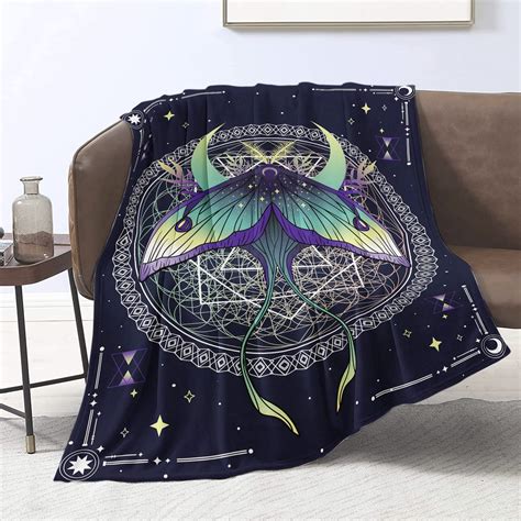 Kainsy Moth Plush Blanket Witchy Moon Phase And Stars Purple Butterfly