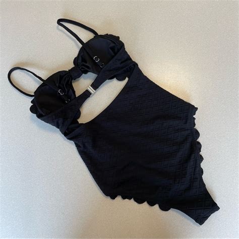 Cupshe Swim Cupshe One Piece Swimsuit Sexy Black Cutout Scallop