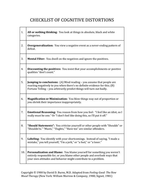 Cognitive Distortions Worksheet Pdf Tutore Org Master Of Documents