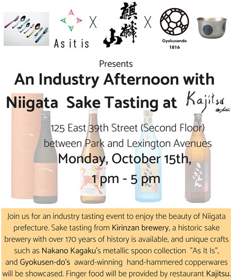 Niigata Sake Tasting at Kajitsu (TRADE ONLY) – Sake Discoveries